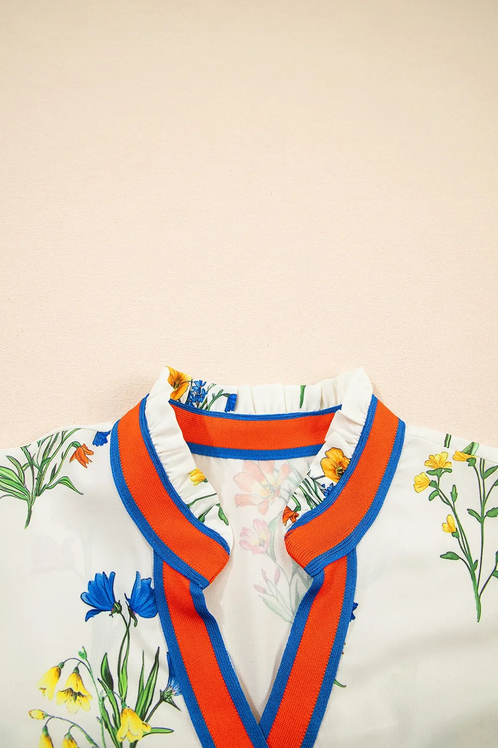 BloomEase Puff Sleeve Floral Notched Blouse