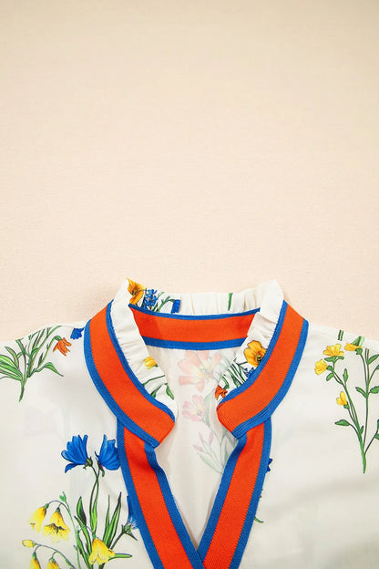 BloomEase Puff Sleeve Floral Notched Blouse