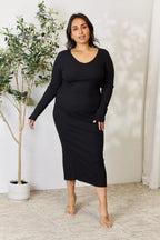 Culture Code Ribbed Slit Midi Dress â€“ Full Size