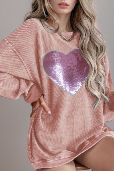 Sequin Heart Long Sleeve Sweatshirt