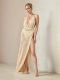 Hollow Out Halter Neck Cover-Up Dress Tan