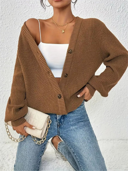 Cozy Chunky Knit Button-Front Cardigan Brown