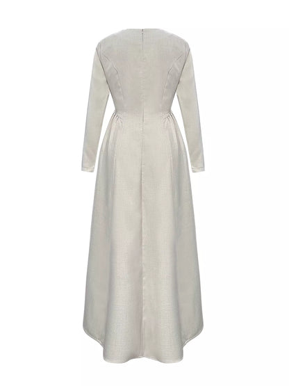 Cutout Front Long Sleeve A-Line Maxi Dress