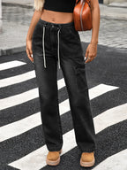 Drawstring Wide-Leg Cargo Jeans