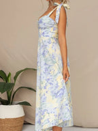 Floral Tie-Strap Sweetheart Neck Midi Dress â€“ Elegant Summer Sleeveless Dress