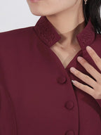 Elegant Button Up Long Sleeve Blouse & Pleated Skirt Two-Piece Set