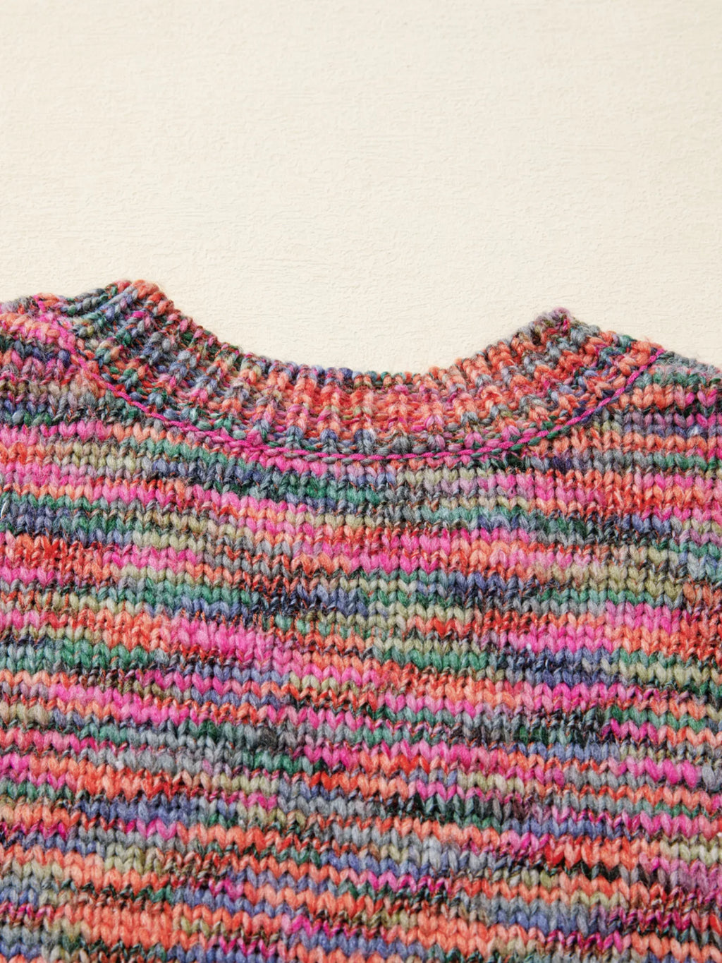 Space Dye Yarn Knit Crew Neck Sweater