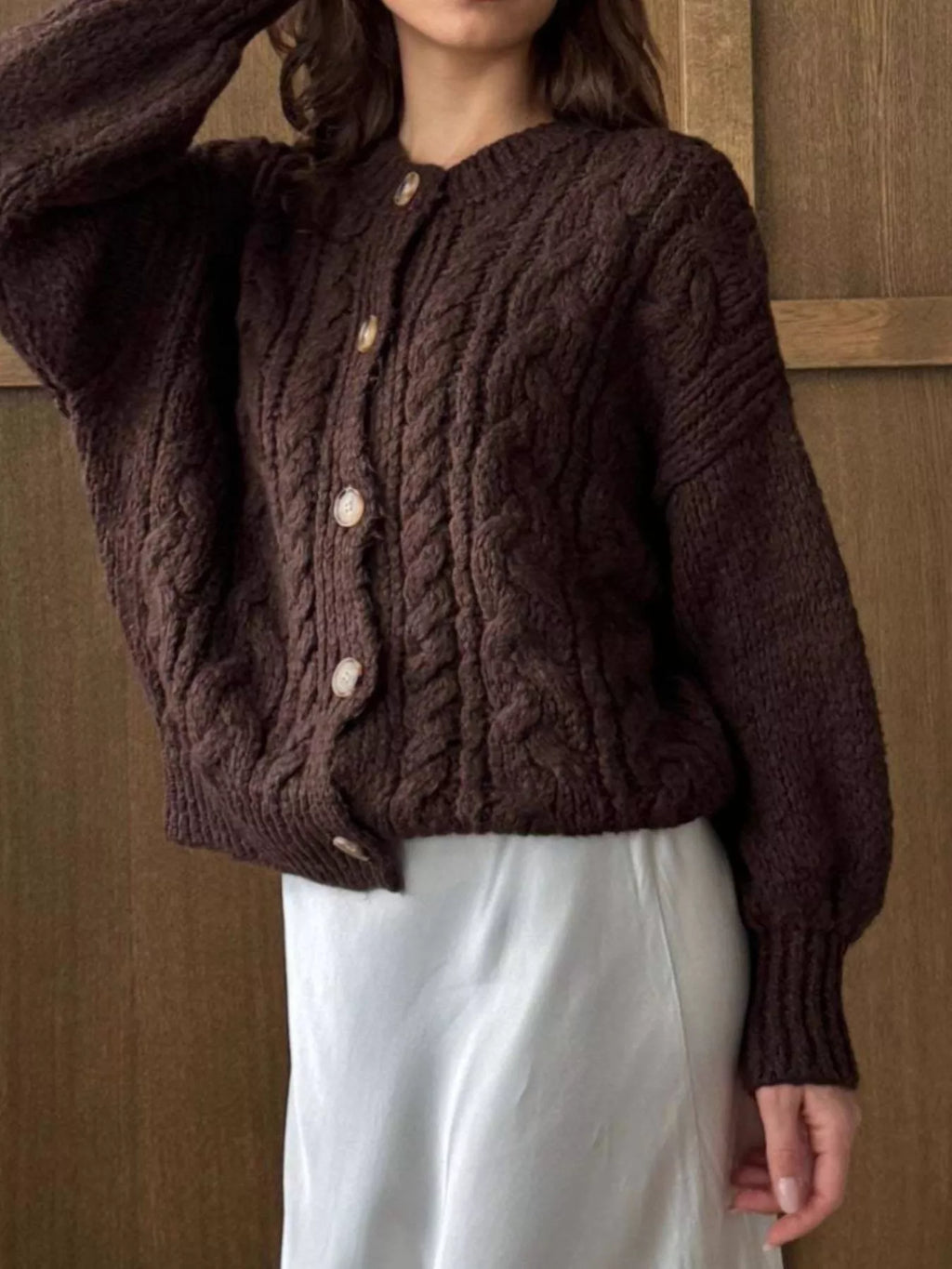 Cozy Cable Knit Button-Front Cardigan Sweater