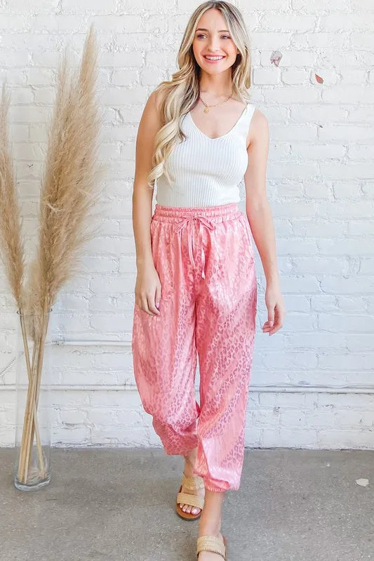 And The Why Satin Leopard Print Joggers