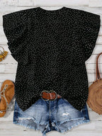 Polka Dot Ruffled Cap Sleeve Blouse - Chic & Feminine