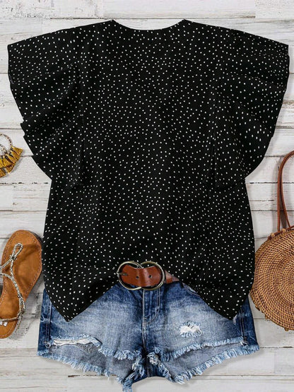 Polka Dot Ruffled Cap Sleeve Blouse - Chic & Feminine