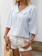 UrbanLine Striped Button Down Shirt - 3/4 Sleeve Style