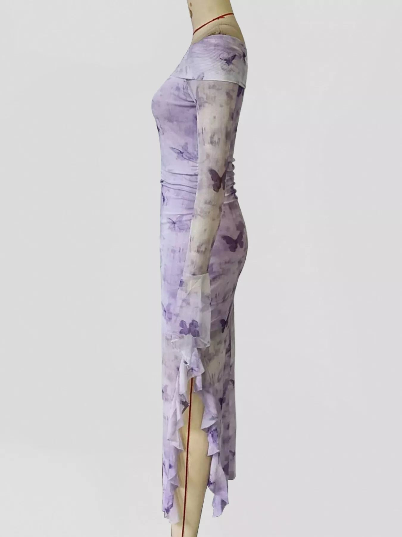 Butterfly Print Off-Shoulder Mesh Mermaid Dress