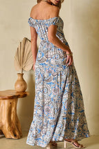 Boho Off-Shoulder Paisley Print Maxi Dress