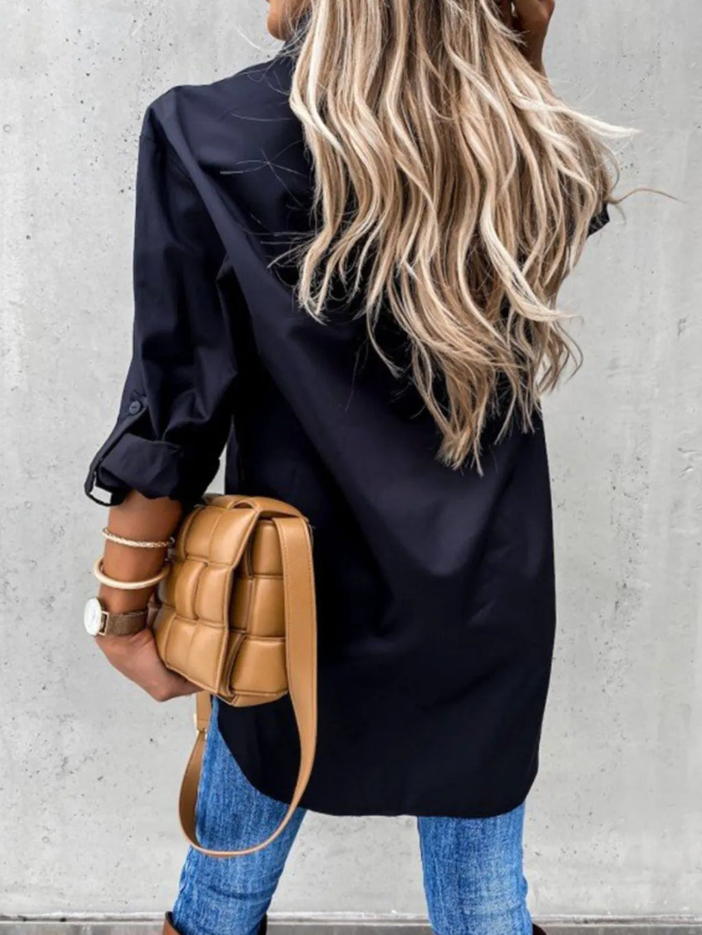 Roll-Tab Sleeve Button-Up Shirt - Lightweight & Chic