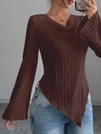 Asymmetrical Cowl-Neck Ribbed Knit Top