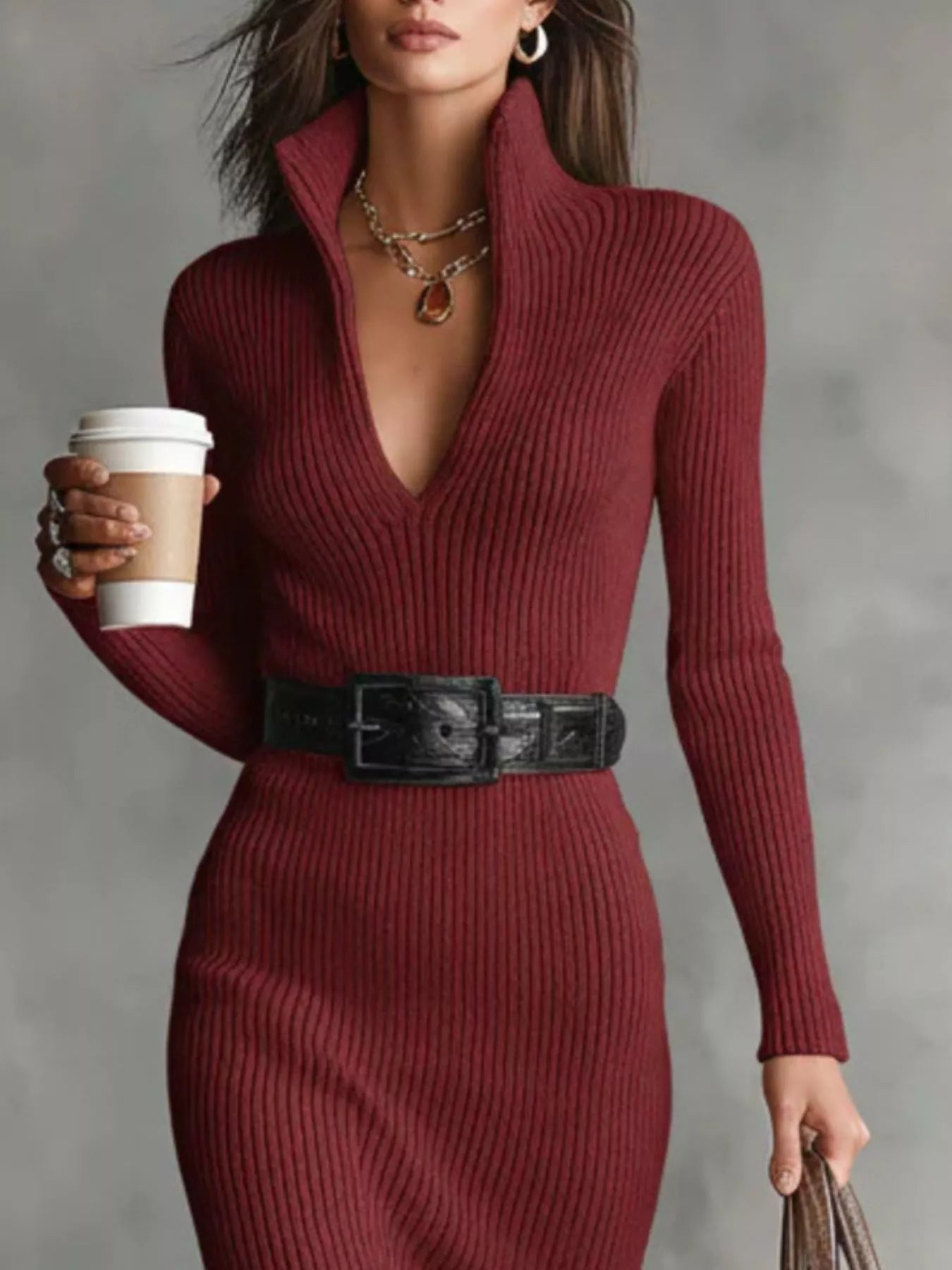 Full-Size Ribbed Knit Turtleneck Sweater Dress (Plus Size)