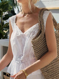 Lace Trim Drawstring Tank - Buttoned & Breezy Style White