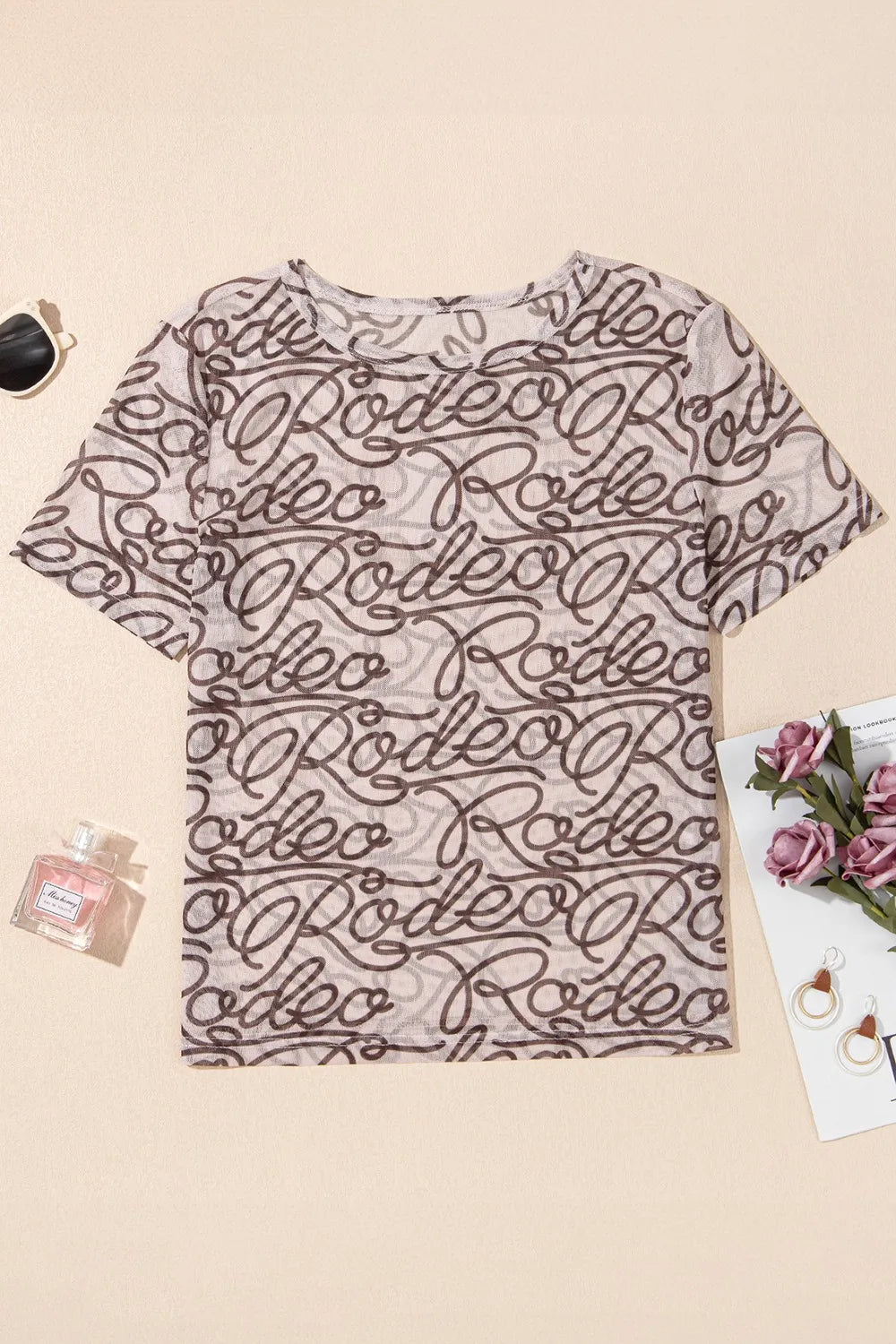 Printed Mesh Round Neck T-Shirt â€“ Sheer & Stylish Womenâ€™s Top