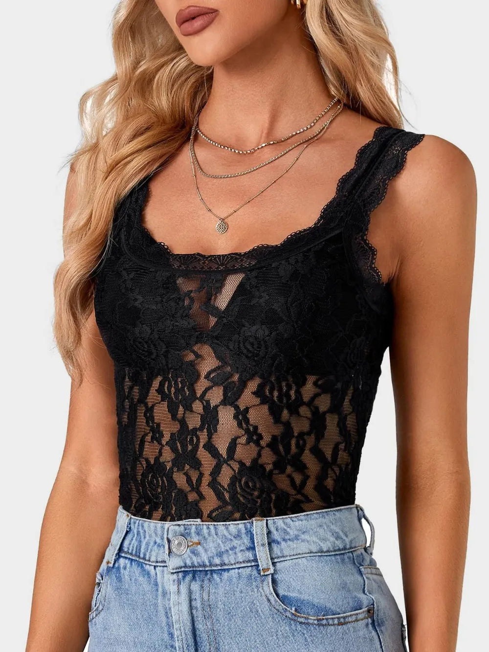 Delicate Lace Scoop Neck Tank Top
