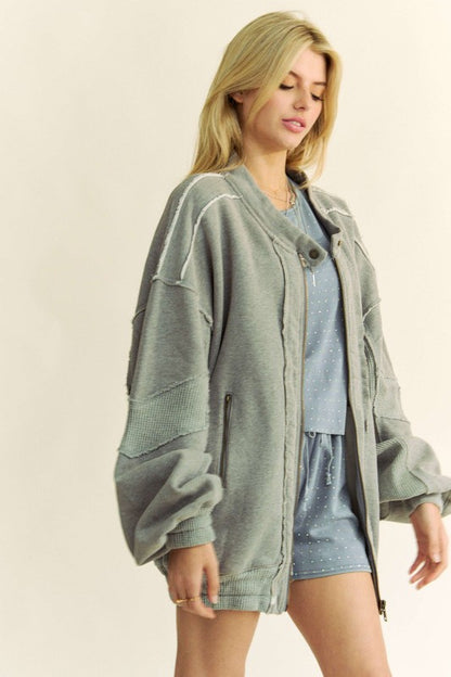 Davi & Dani Exposed Seam Zip-Up Dropped Shoulder Jacket