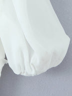 FlairBelle Frill V-Neck Mesh Puff Sleeve Blouse