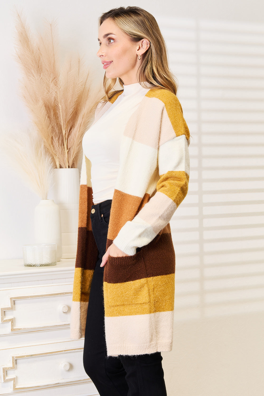 Woven Right Color Block Cardigan with Dropped Shoulders