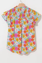 Floral Print Shirred Tiered Ruffled Sleeve Blouse