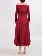 Ruched Slit Spaghetti Strap Long Sleeve Maxi Dress