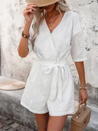 Tied Front Eyelet Romper - Chic & Lightweight