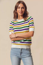 SO ME Mardi Gras Crew-Neck Striped Breathable Sweater