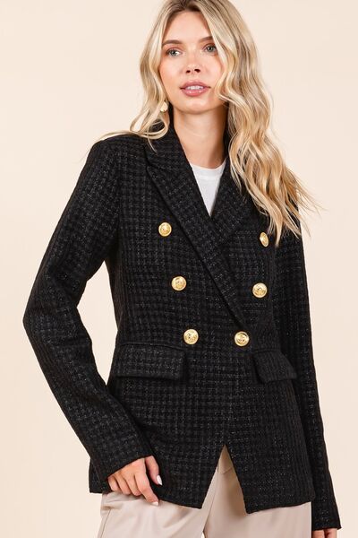 Mittoshop Plaid Texture Double-Breasted Blazer Black