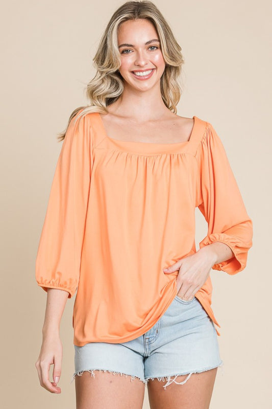 Culture Code Square Neck Puff Sleeve Blouse Salmon