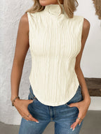 Texture Turtleneck Sleeveless Top - Chic & Versatile