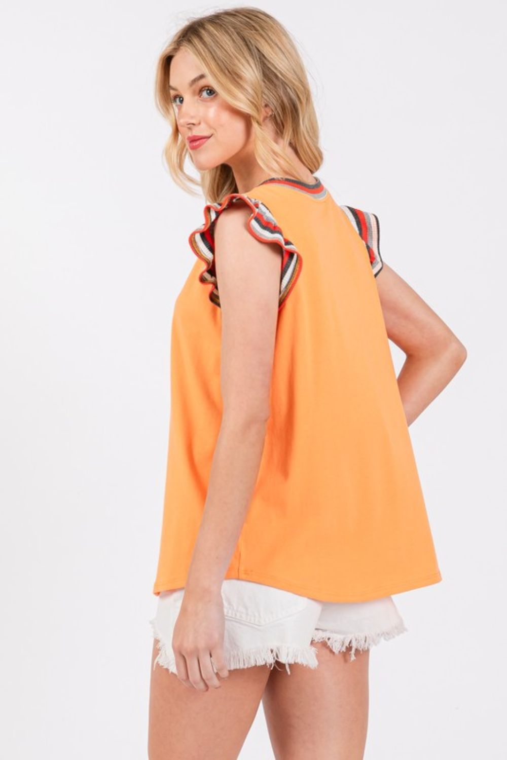 Ces Femme Contrast Striped Sleeveless Round Neck Top