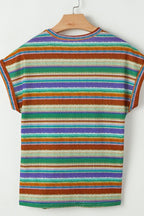 Multicolour Striped Twist Hem Cap Sleeve Top - Chic & Trendy