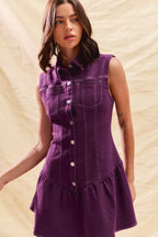 SO ME Sleeveless Collared Button-Down Mini Dress