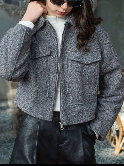 Zip-Up Cropped Utility Jacket