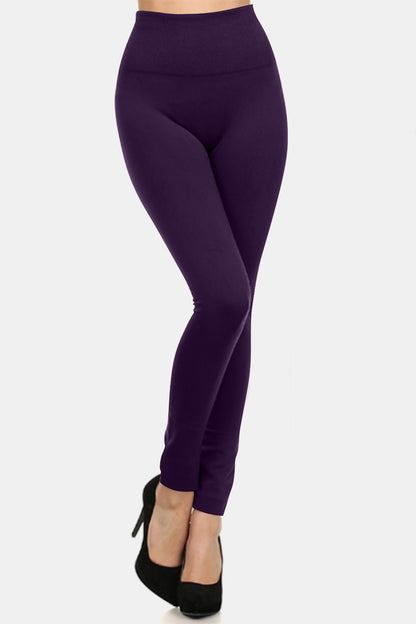 Yelete High Waist Fleece-Lined Seamless Leggings Purple One Size-Regular