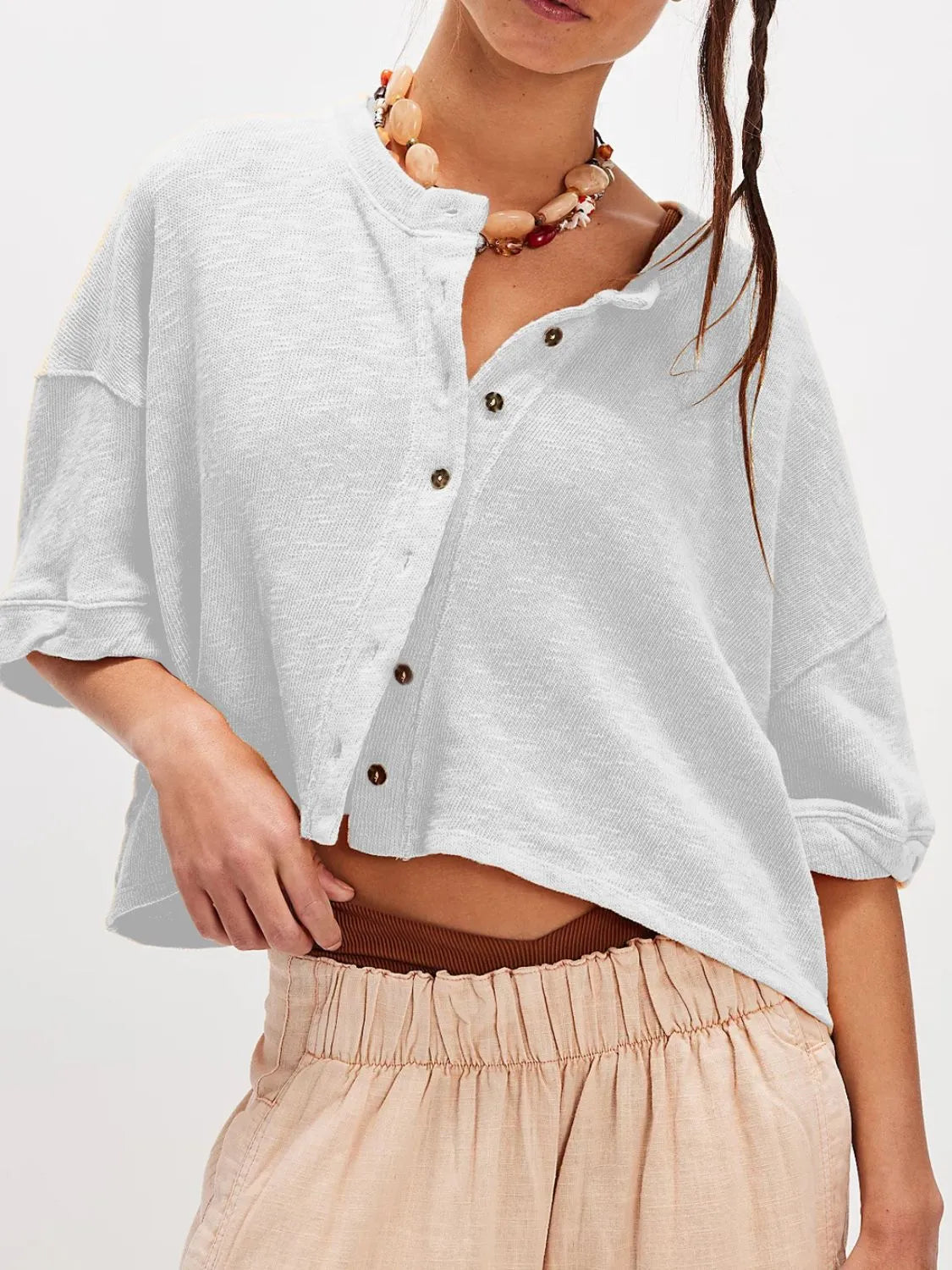 EasyEase Oversized Button-Down Shirt Light Gray