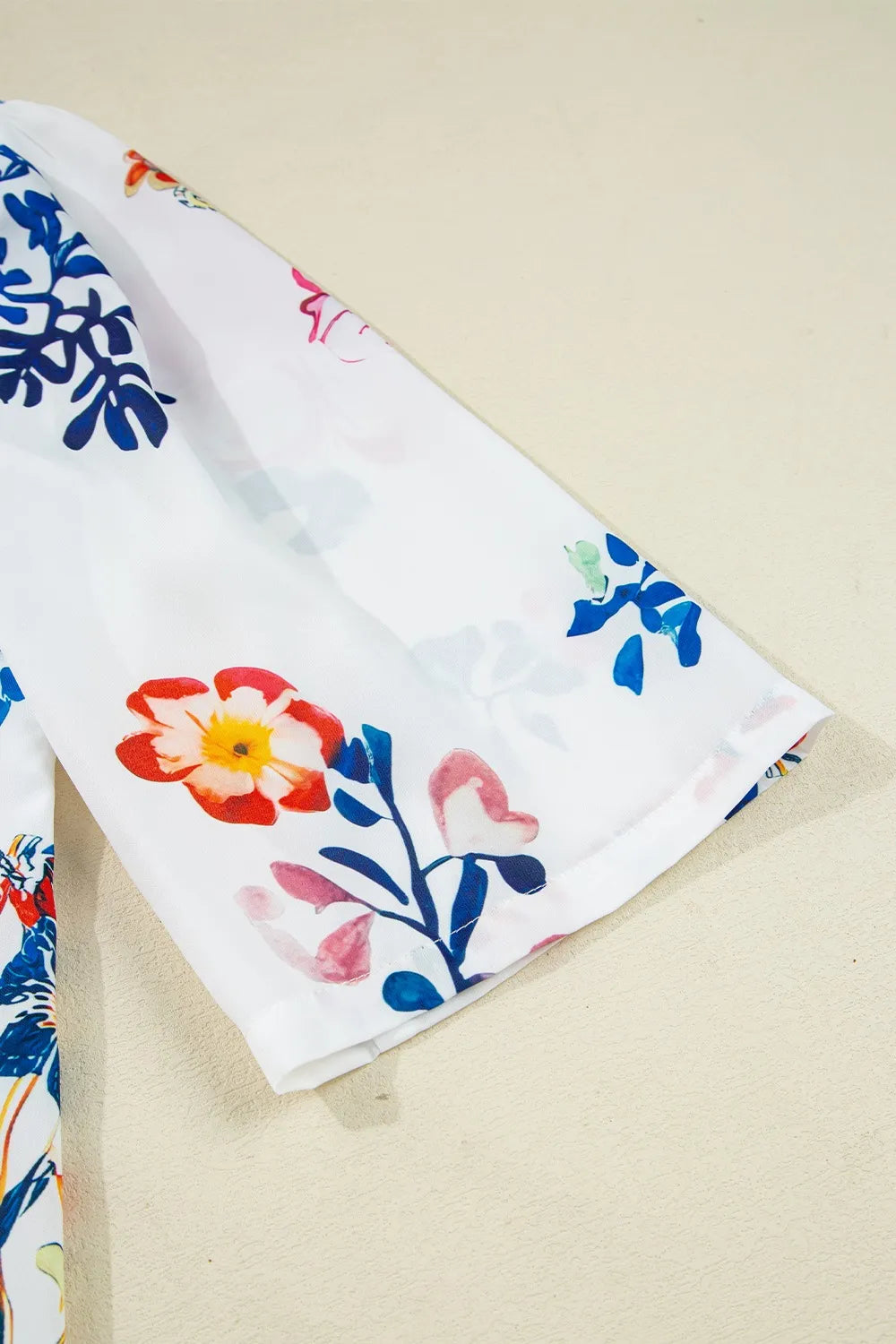 Boho Printed Tie Neck 3/4 Sleeve Blouse with Tassels