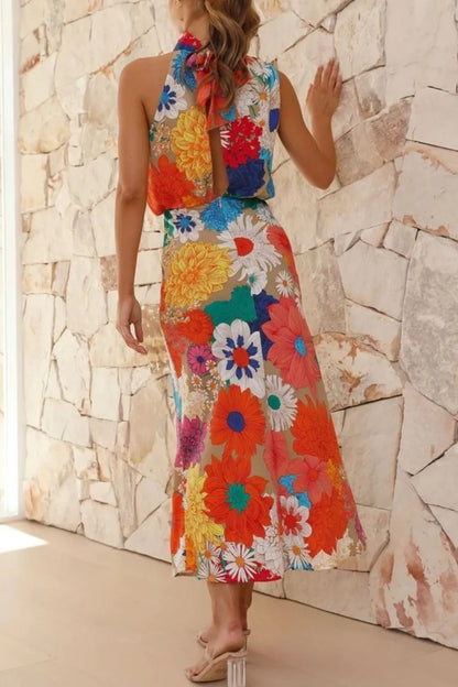 Floral Tie-Back Sleeveless Midi Dress