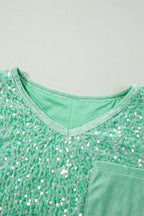 Layered Sequin V-Neck Half Sleeve Top – Shimmer & Shine