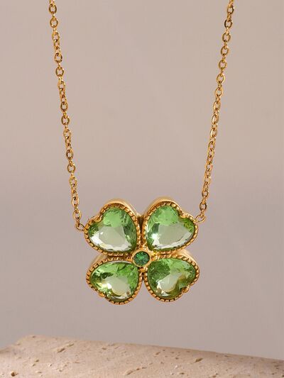 18K Gold-Plated Four-Leaf Clover Pendant Necklace Green One Size