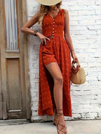 V-Neck Sleeveless Dress and Shorts Set Red