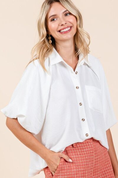 Mittoshop Airflow Short Bubble Sleeve Button-Down Shirt