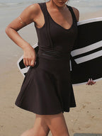 V-Neck Wide Strap Active Dress - Built-in Unitard Liner