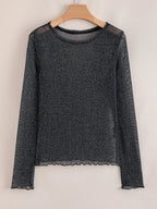 Sheer Metallic Glitter Mesh Long Sleeve Top