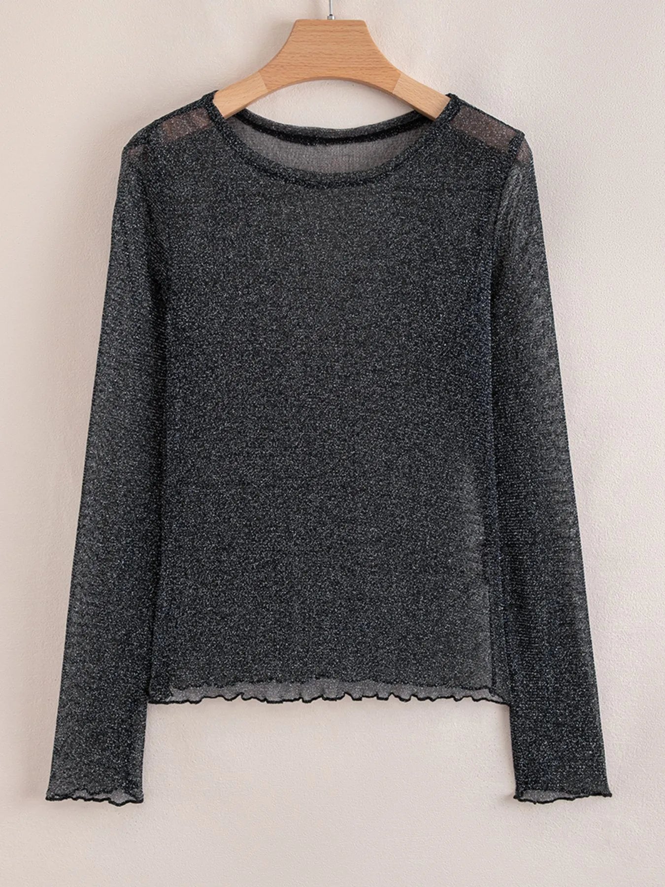 Sheer Metallic Glitter Mesh Long Sleeve Top