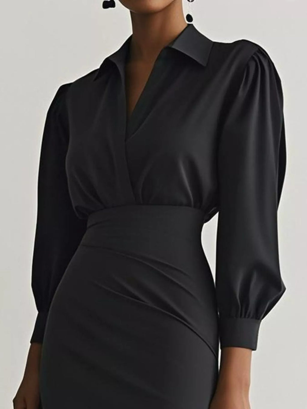 Elegant Ruched Midi Shirt Dress with Chic Side Slit